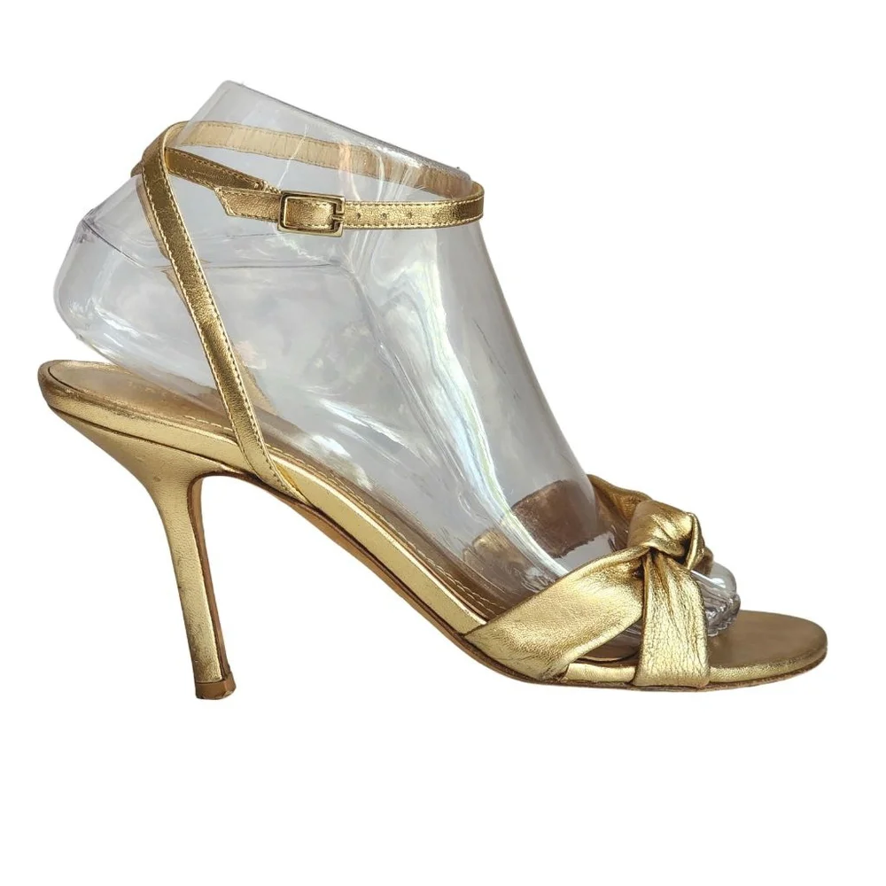KATE SPADE Loupe Ankle Strap Gold Metallic Leather Sandals Size 7.5 - Picture 5 of 8
